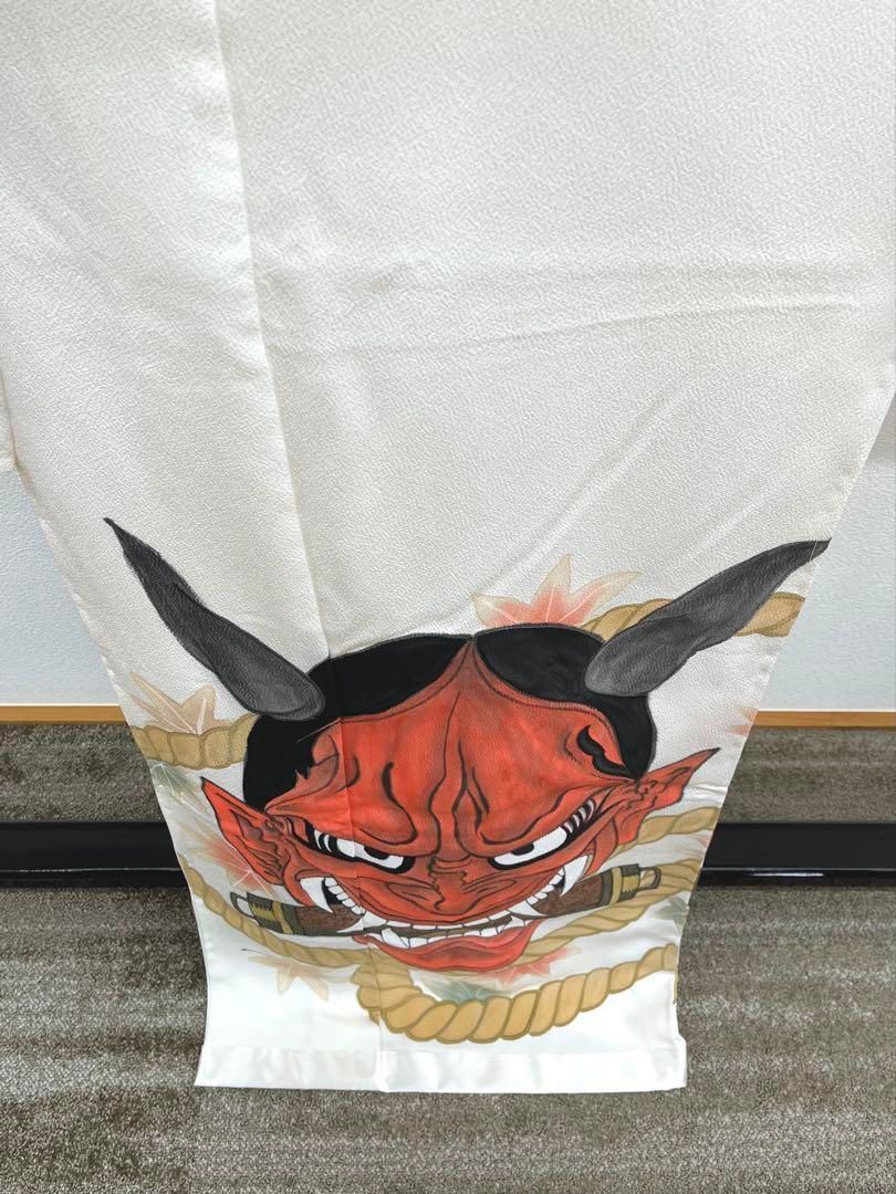 付け下げ訪問着 仮絵羽 未仕立て 手描き 鬼 髑髏 正絹 舞台衣装 大衆