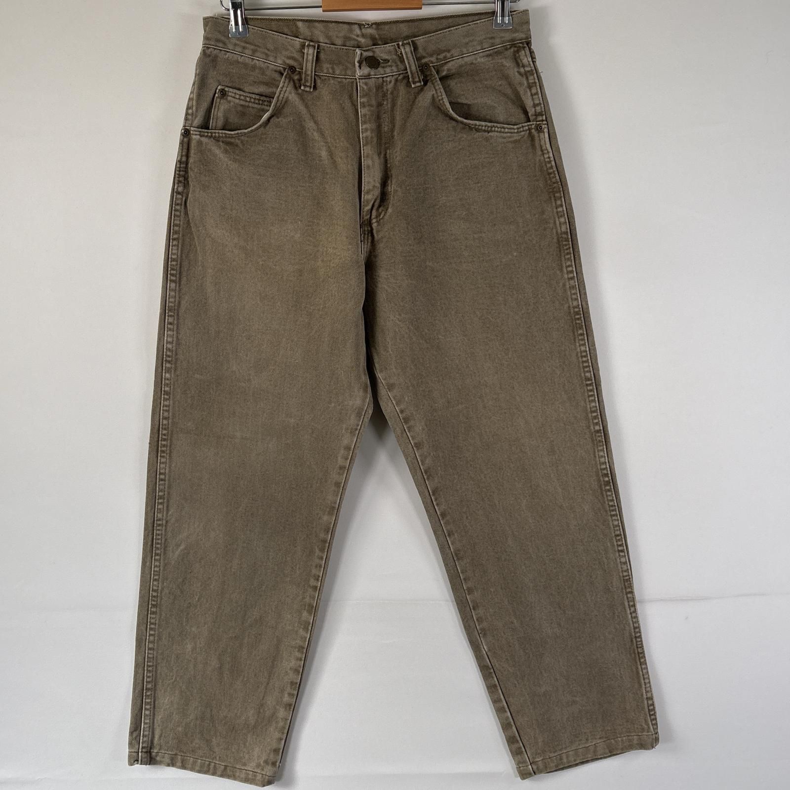 古着 90's/90年代 ラングラー Wrangler USA製 デニムパンツ コインポケット テーパード レザーパッチ ジップフライ w32 L30  ブラウン系 メンズ