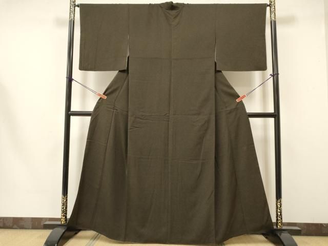 平和屋着物○上質な色無地 舞葉花地紋 濃鼠色 正絹