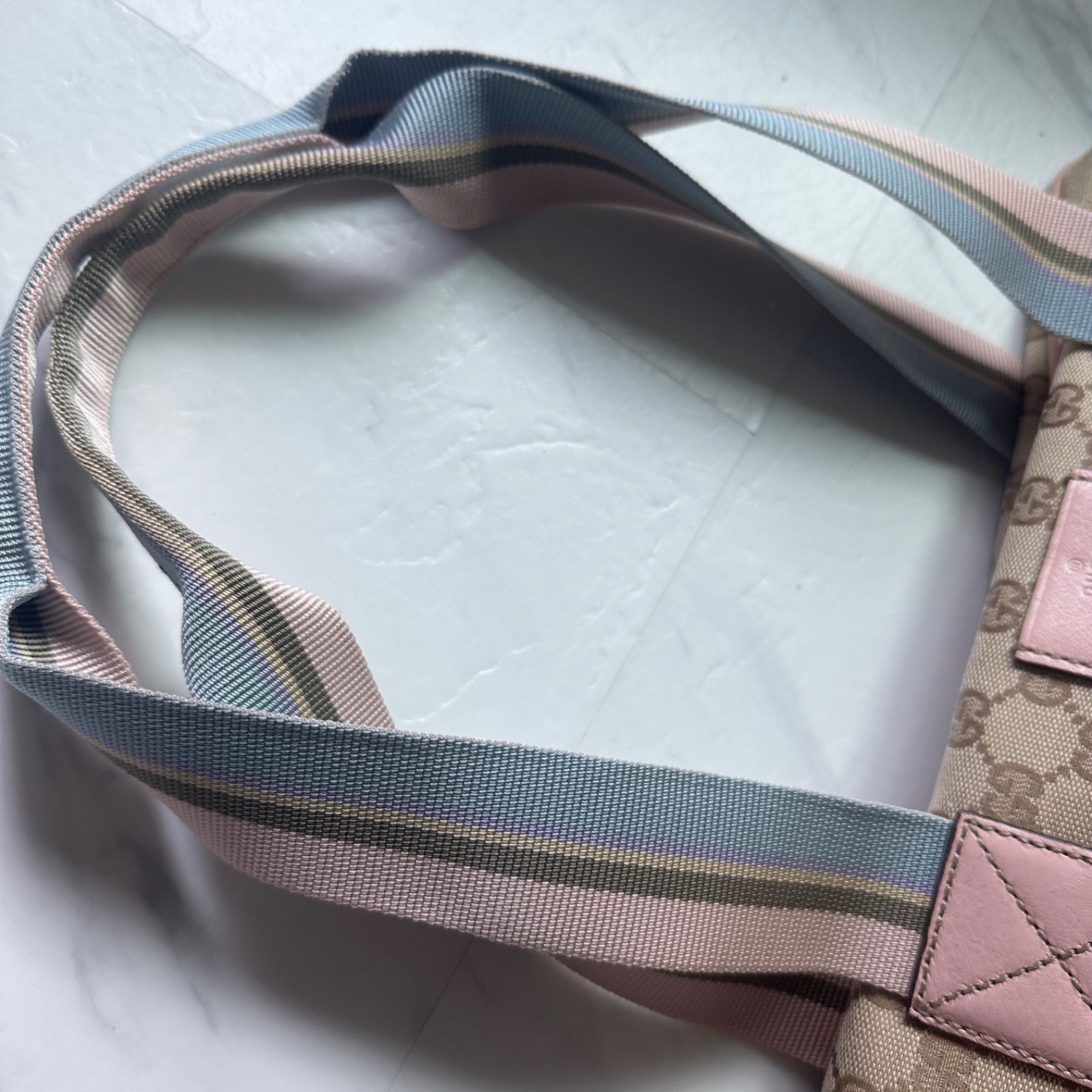 GUCCI グッチ シェリーライン ボストンバッグ ベージュ ピンク