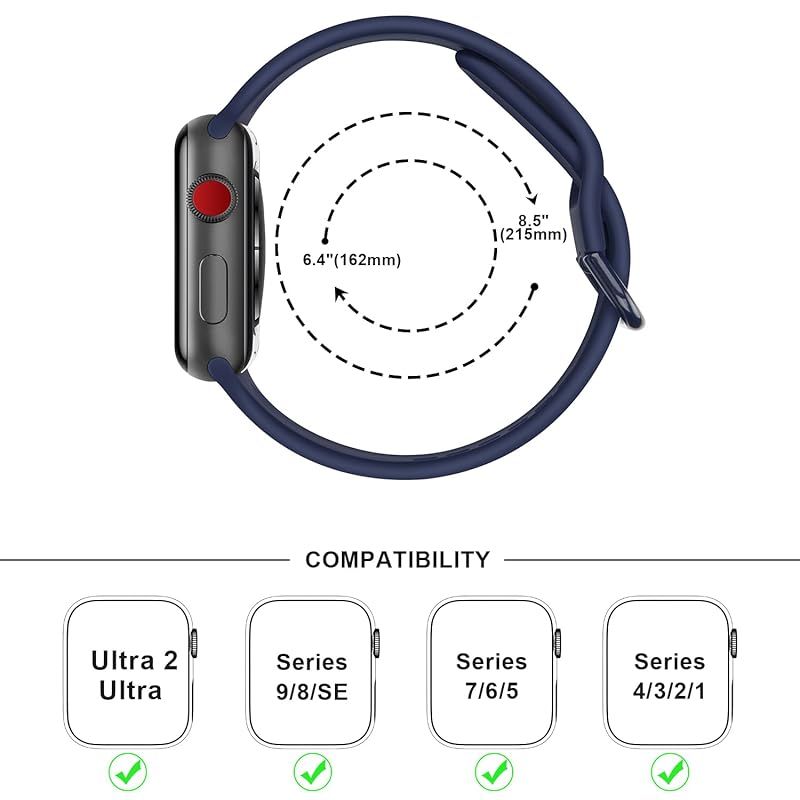 Anlinser コンパチブル バンド 45mm 44mm 42mm 41mm 40mm 38mm、ソフトシリコンスポーツ防水交換バンドコンパチシリーズUltra 9 8 7 6 5 4 3 2 1 SE（42mm/44mm/45mm/49mm、青）