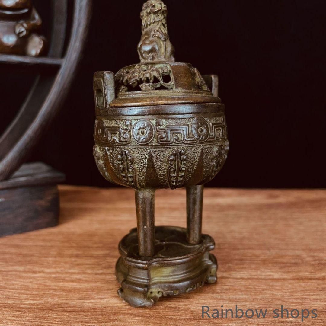 新品未使用】両耳三足鼎瑞獣香炉 銅器 銅香炉 工芸品 美術品