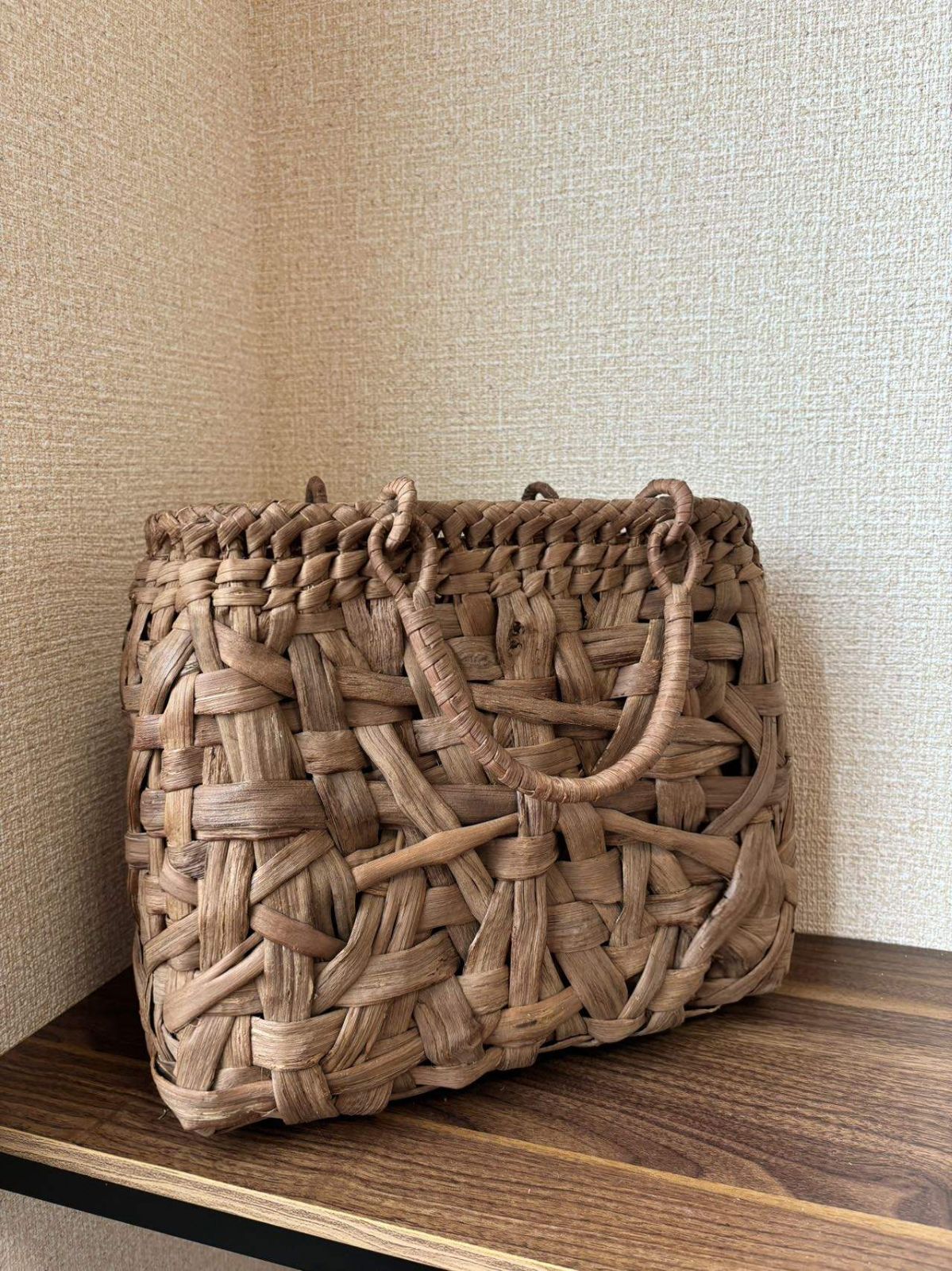 山葡萄 山葡萄かごバッグ 手作り 籠バッグ 三つ編み 内布あり (約)幅31