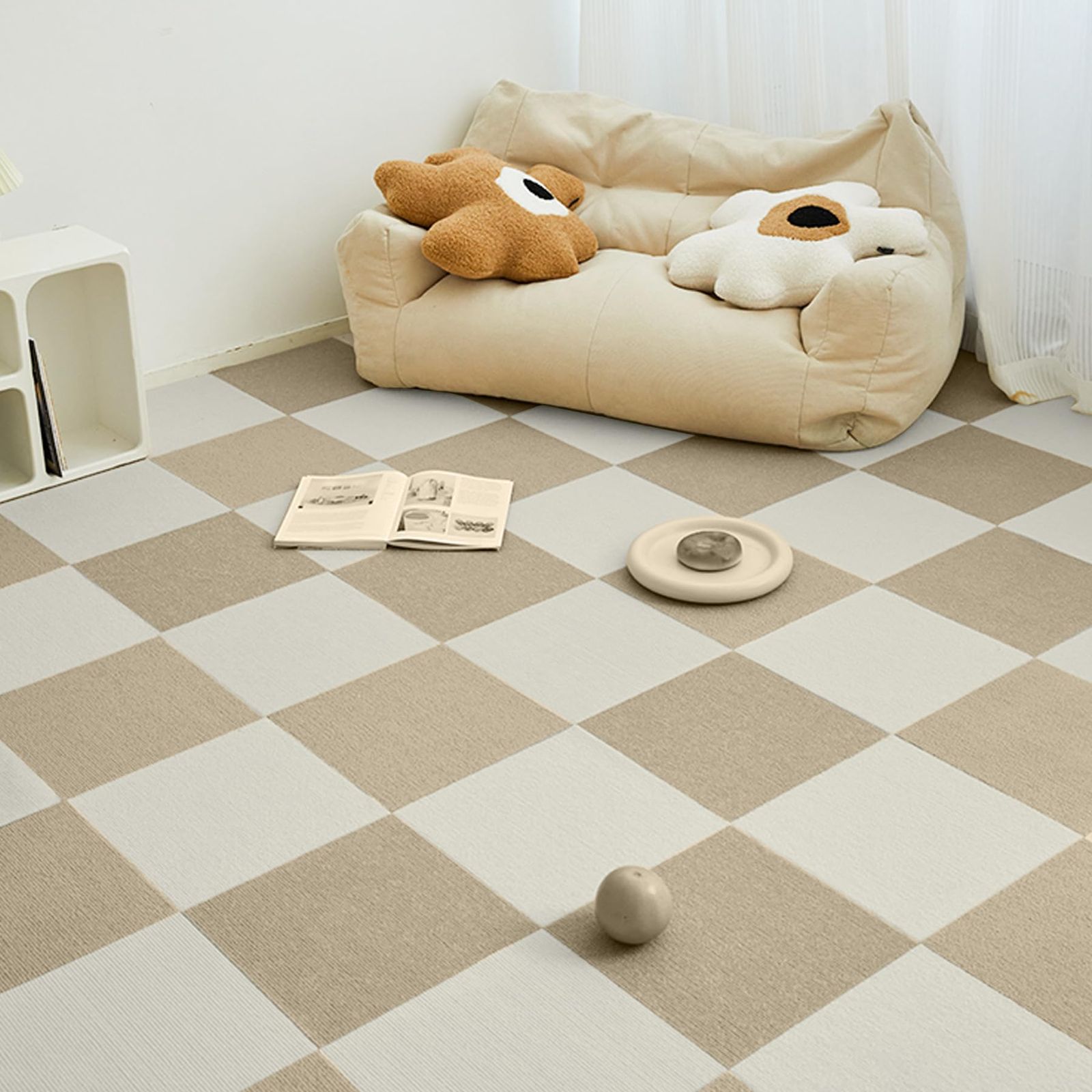 ４畳用大判タイプ おくだけ撥水吸着 タイルマット 60cm×45cm 24枚セット ブラウン 撥水加工 洗濯可 ４畳用大判タイプ おくだけ撥水吸着 タイルマット 60cm×45cm 24