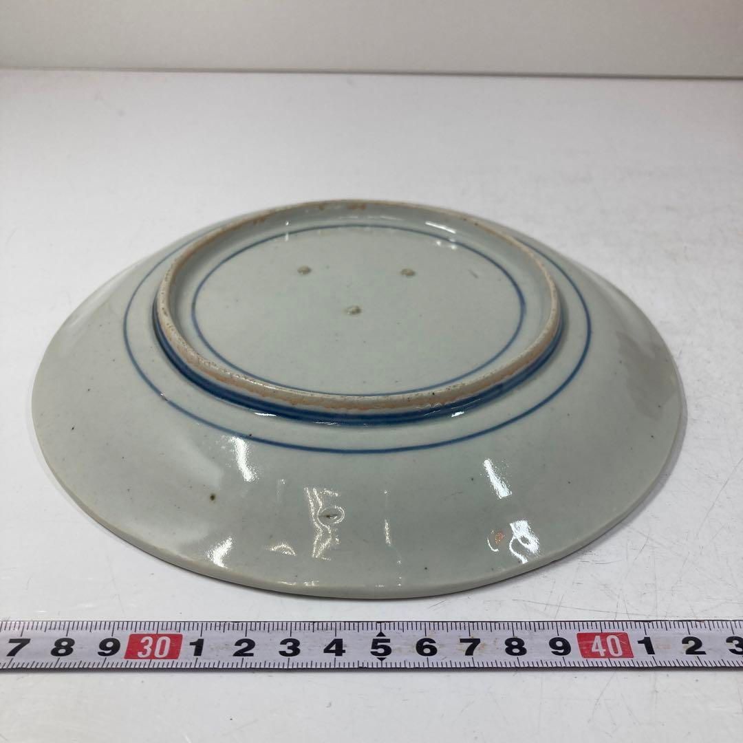 江戸中期　藍九谷　龍陽刻染付草花図中皿　直径20.6㎝本Y5-0417☆トトコサ 江戸中期 藍九谷 龍陽刻染付草花図中皿 直径20.6㎝本