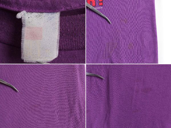 Tシャツ/カットソー(半袖/袖なし)80s フィッシング イラスト メッセージ プリントTシャツ XL 紫 ジョーク