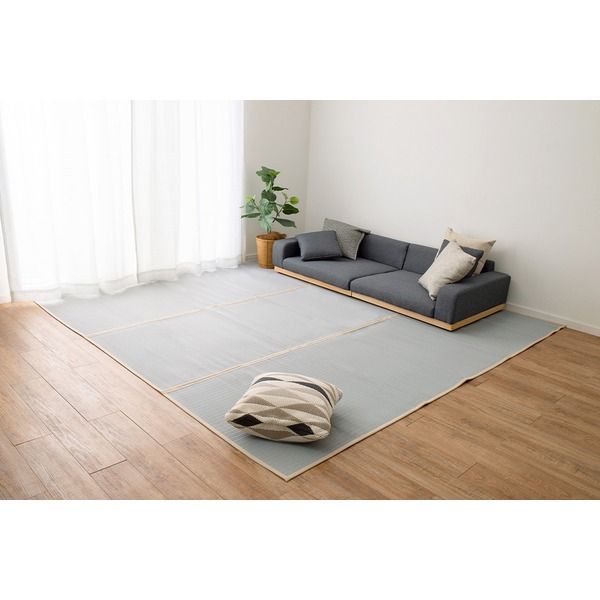 い草風 ラグマット 絨毯 江戸間4.5畳 約261×261cm ブルー 洗える い草 カーペット 四条 しじょう ホットカーペット可 リビング
