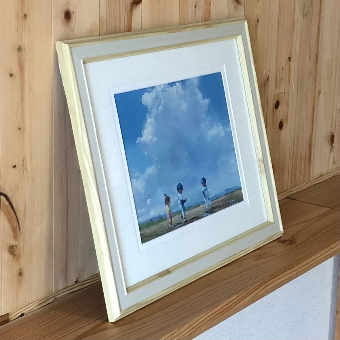 14【櫻井幸雄】レア 複製画 「出番のないベンチ(雨上がりの球場)」額装