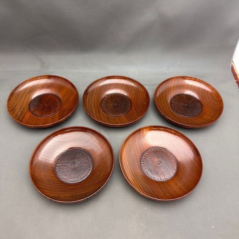 茶托 欅 3.6寸 中出博道作 5枚組