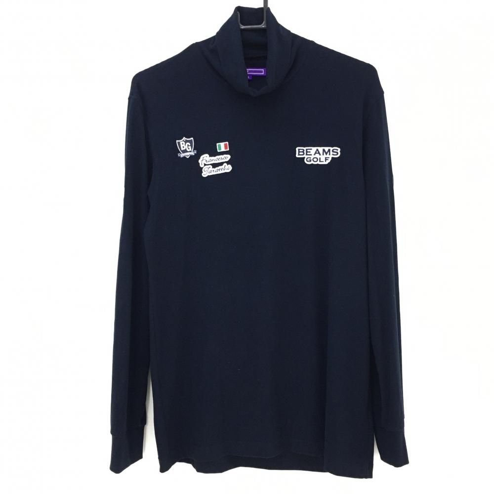 【超美品】ビームスゴルフ 長袖タートルネックシャツ ネイビー ワッペン複数  メンズ L ゴルフウェア BEAMS GOLF