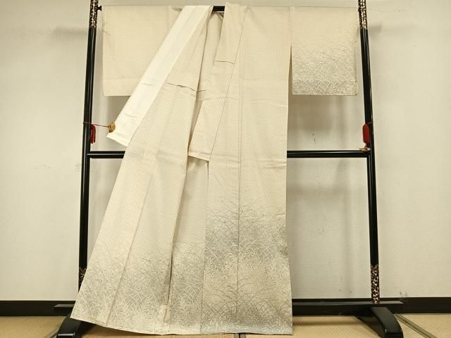 平和屋着物▽訪問着 単衣 紬地 草葉文 正絹 逸品 AAAZ9405fy 平和