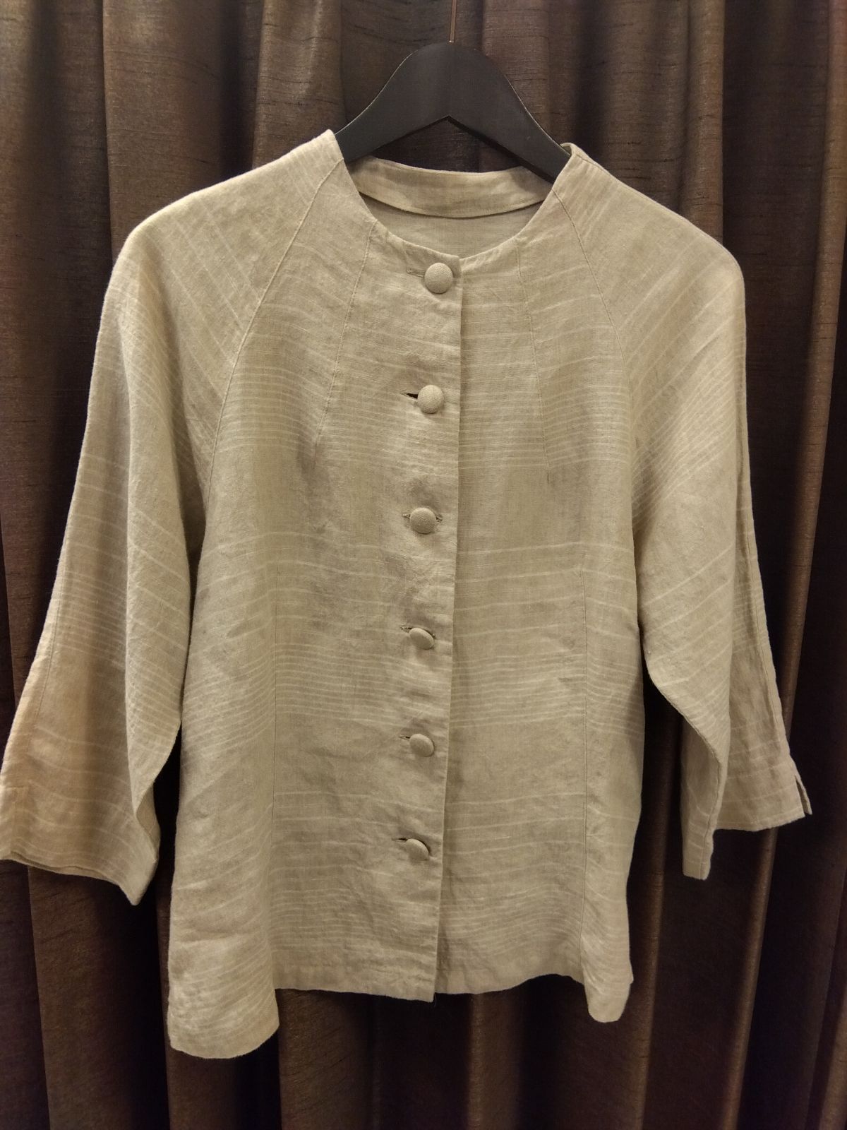 コットンハウスアヤ　リネン100ブラウス　M Cotton House Aya】ボーラーレースブラウス（7分