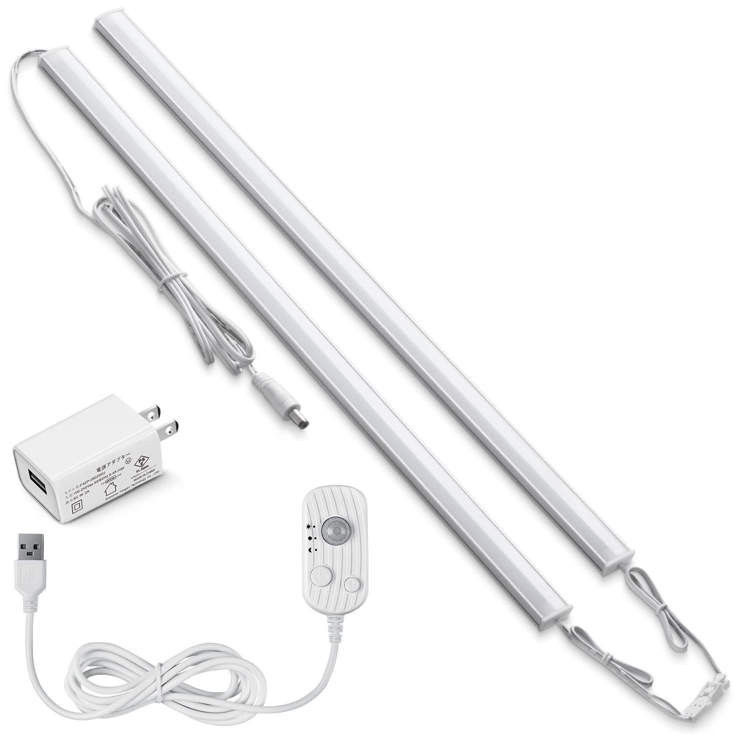 バーライト 消灯時間設定】LED キッチンライト USB給電 コンセント【分離型 無段階調光 連結可能 薄型 室内 35cm マグネット 人感センサーライト 工事不要 玄関/クローゼット/トイレ/階段(昼光