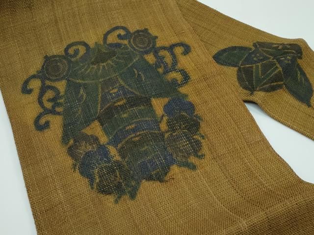 平和屋本店□極上 夏物 古代原始布 科布 九寸名古屋帯 型染 蝉 逸品  