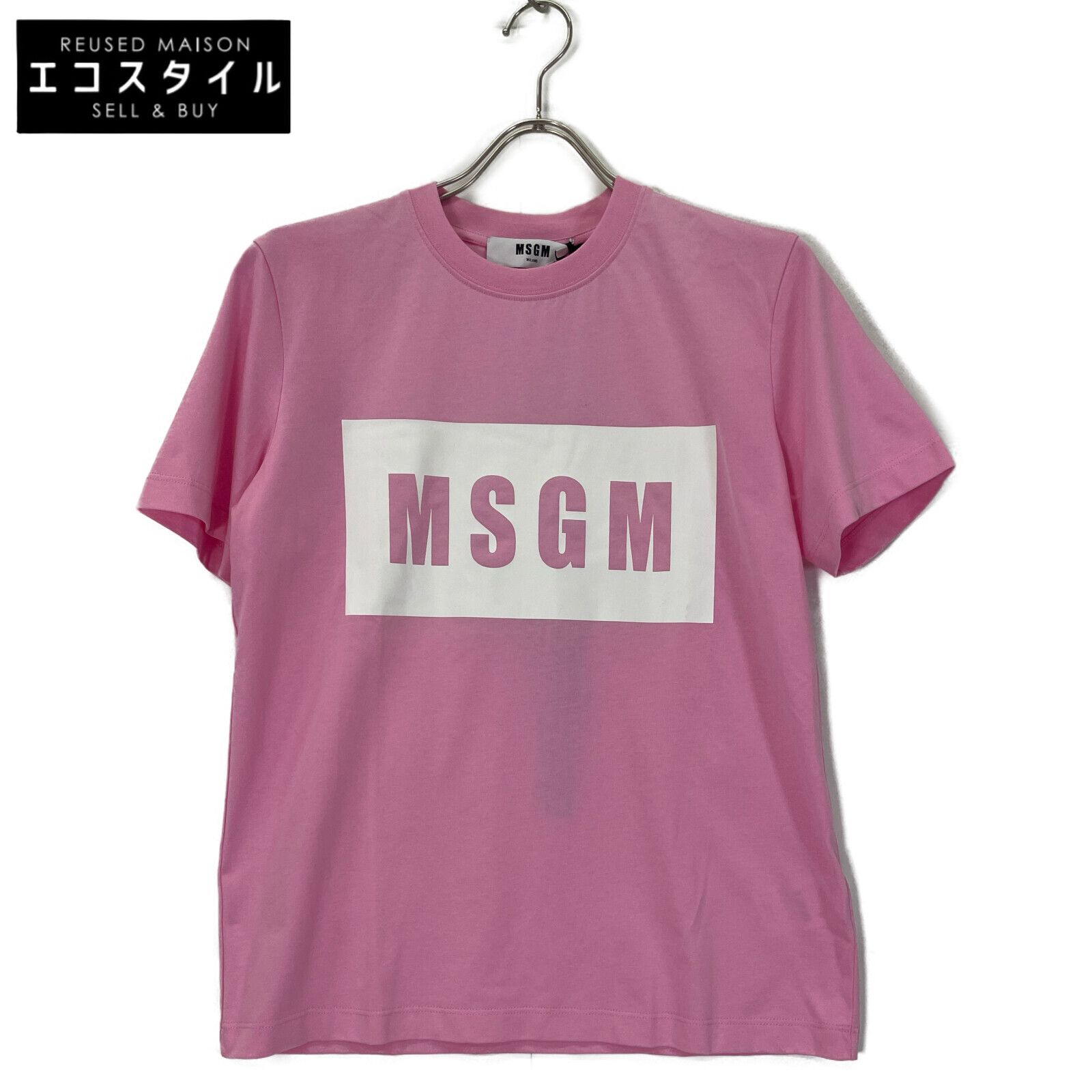 MSGM エムエスジーエム ﾋﾟﾝｸ ﾌﾛﾝﾄﾗﾊﾞｰﾛｺﾞ ｶｯﾄｿｰ S