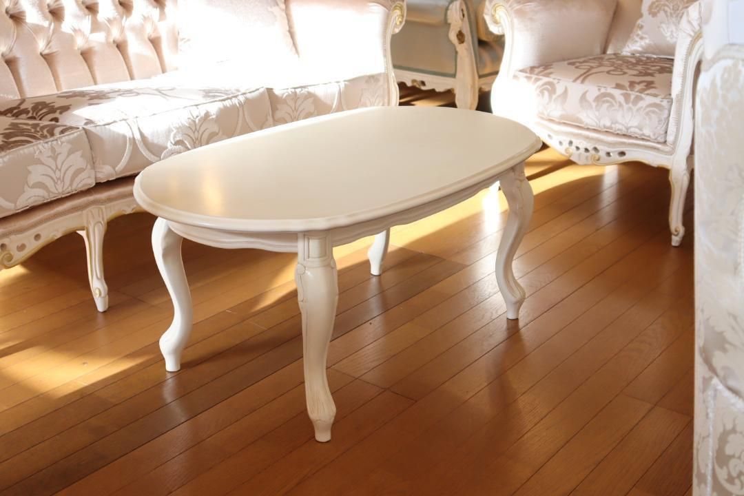 センターテーブル 100cm 猫脚 ホワイト 楕円 イタリア ローテーブル