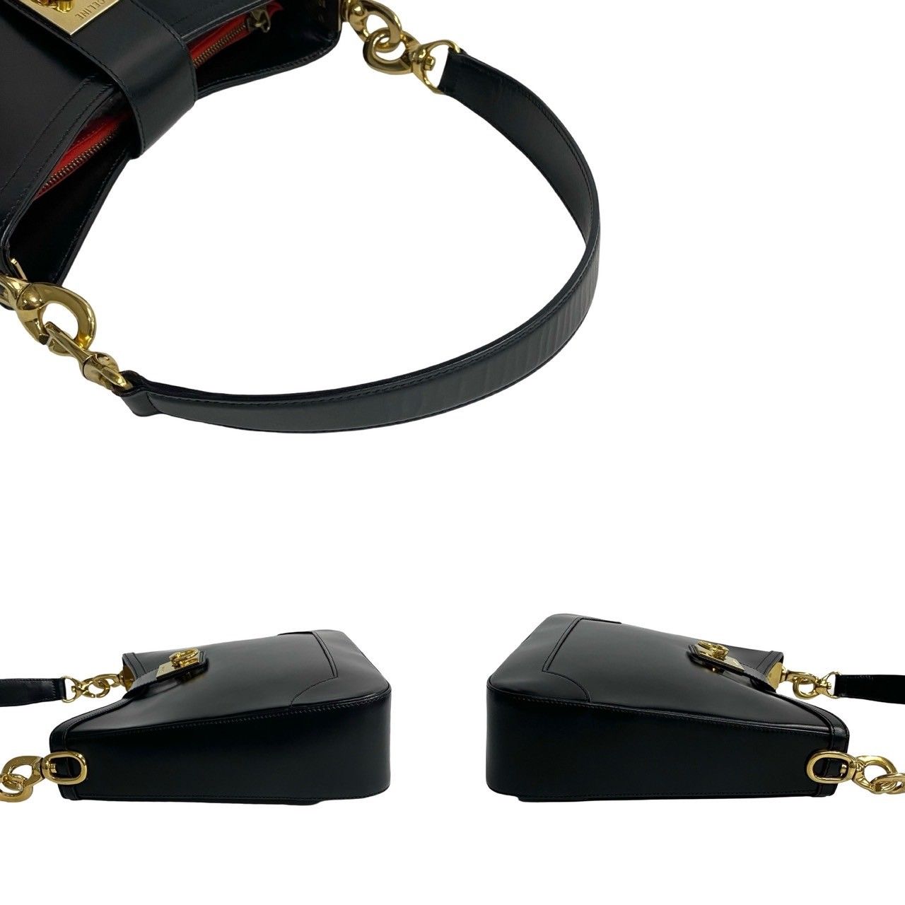 極 美品 CELINE セリーヌ ロゴ リング 金具 レザー 本革