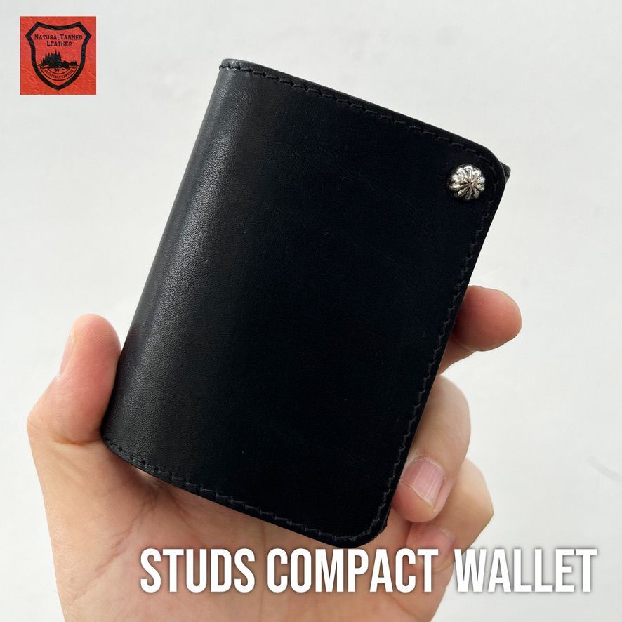 栃木レザー財布 コンパクト財布 ミニ財布 スタッズ財布 二つ折り