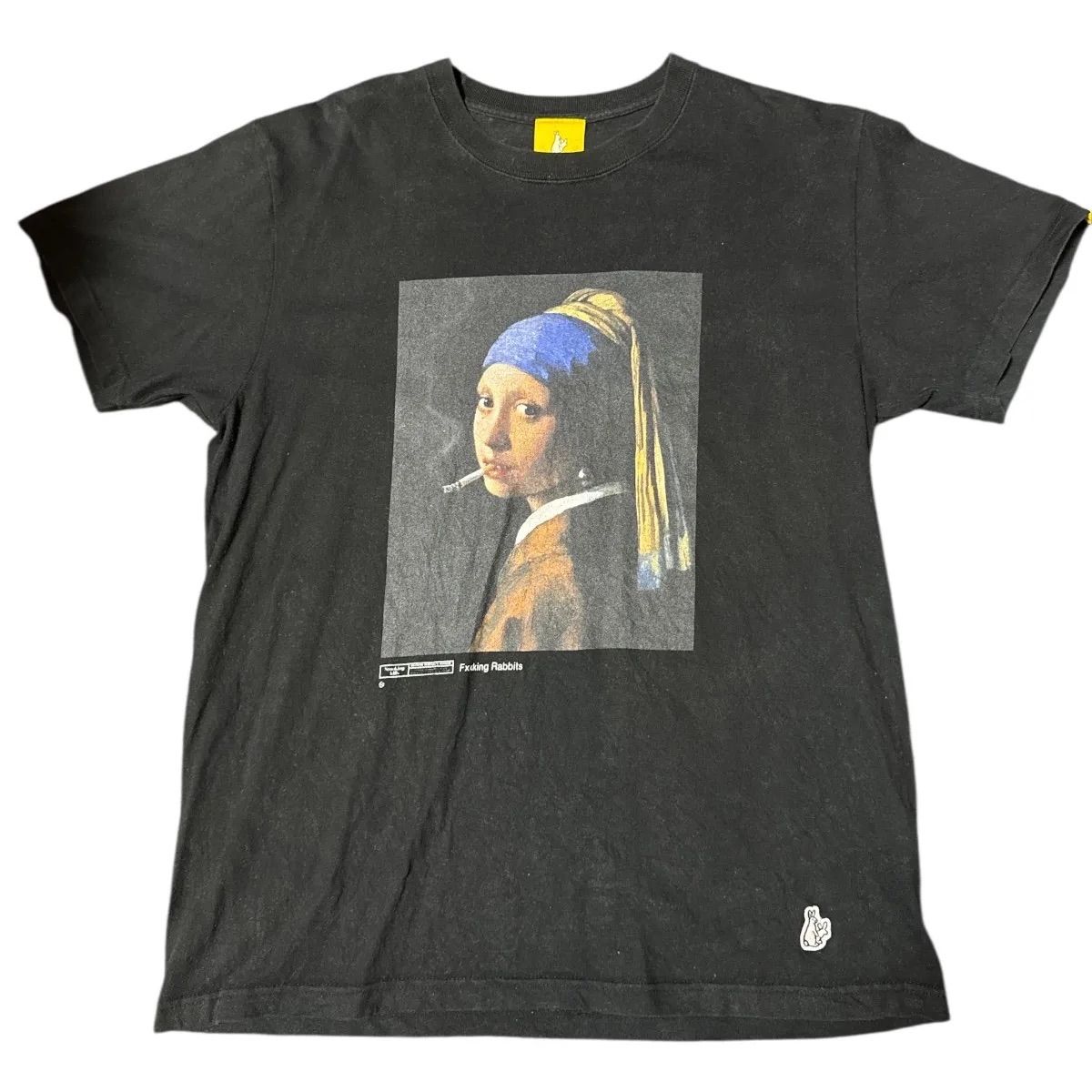 【入手困難モデル】FR2☆フェルメール 真珠耳飾り少女プリントTシャツ/2633 FR2 FxxkingRabbits Tシャツ フェルメール 真珠の耳飾りの少女 M 黒
