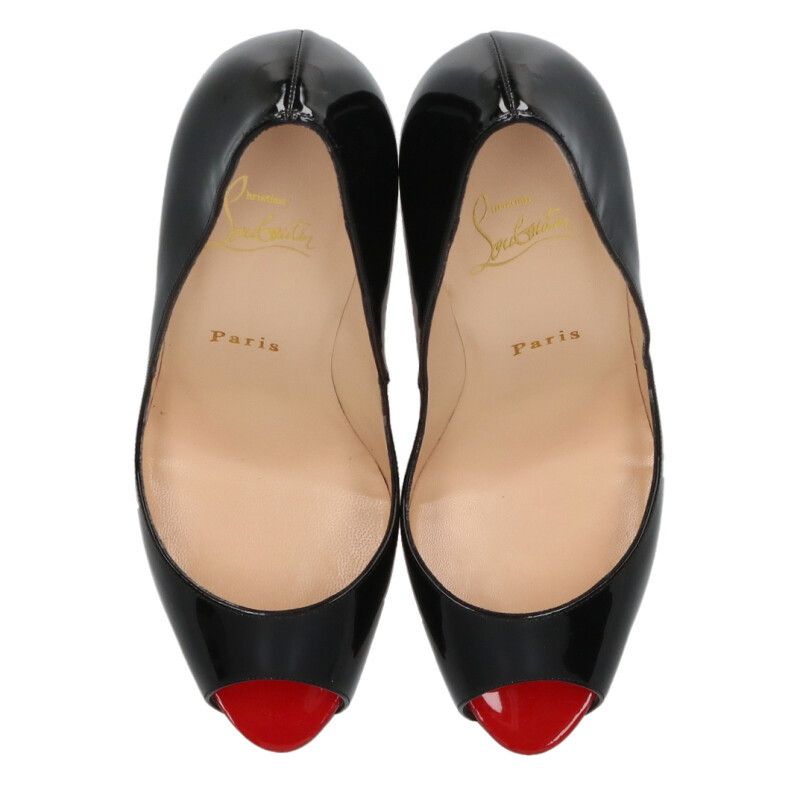 クリスチャンルブタン オープントゥプラットフォームパテントパンプス  