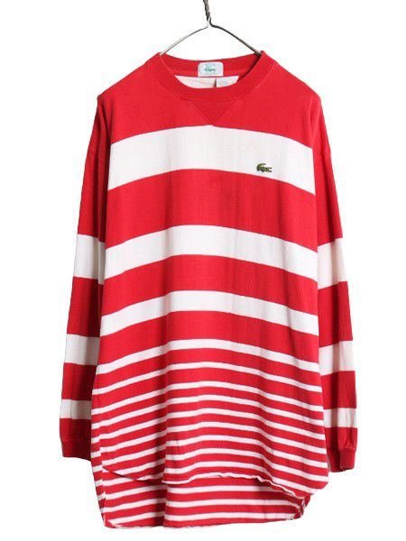 【お得なクーポン配布中!】 80s 90s ラコステ 前V ボーダー 長袖 Tシャツ メンズ M 古着 80年代 90年代 オールド ヴィンテージ IZOD LACOSTE ラガーシャツ 素材 ロンT