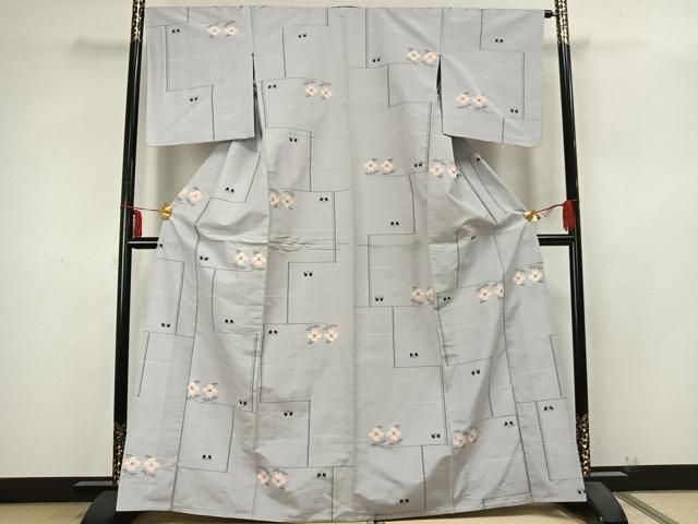 平和屋着物 上質な紬 単衣 花蝶文 正絹 AABB2258fy