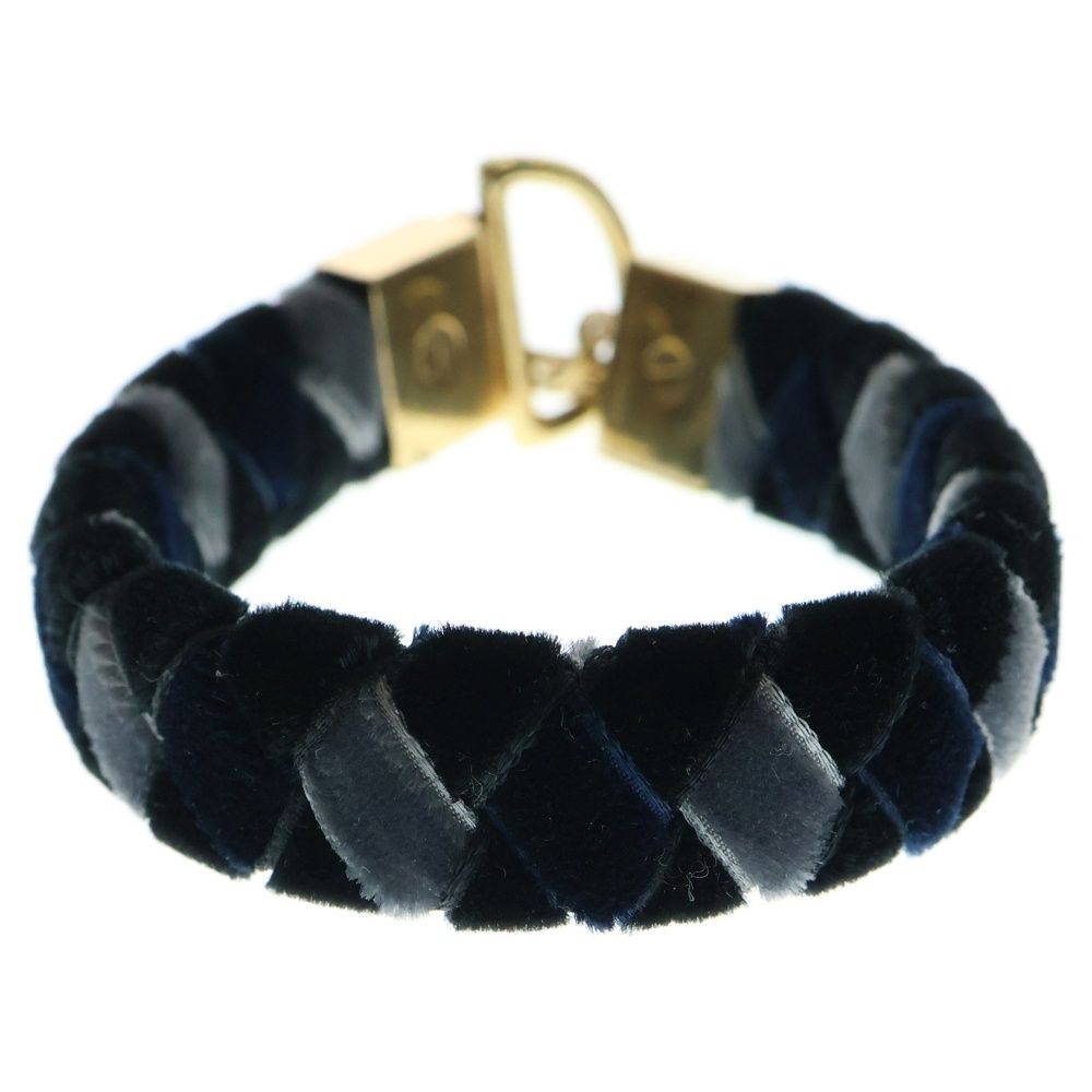 LOUIS VUITTON ルイヴィトン ロゴ刻印 ブレスレット ベロア バングル ゴールド金具 ネイビーブルー ブラック
