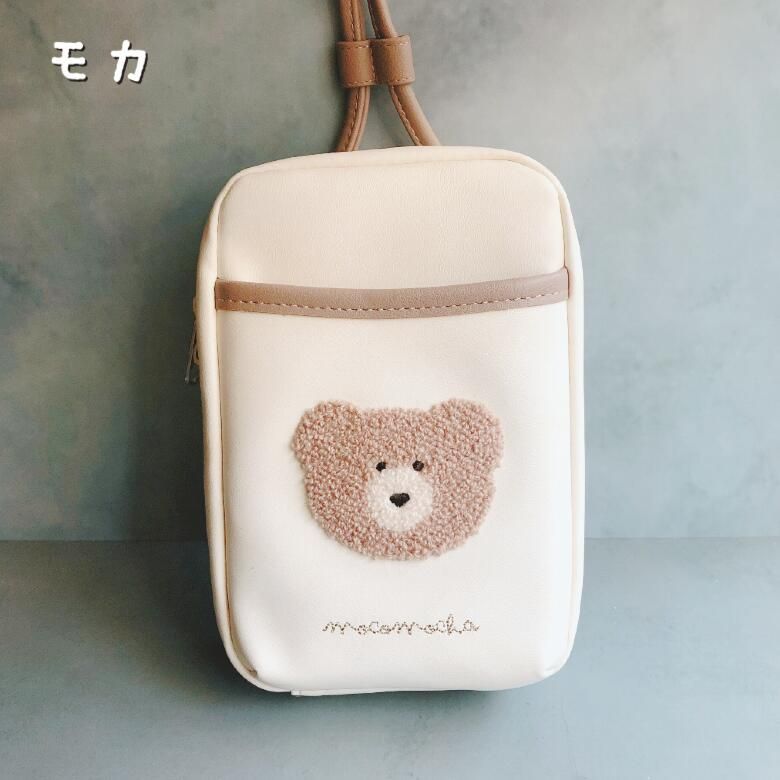 モコモカ ポケット付き スマホポーチ ショルダー くま クマ スマホ