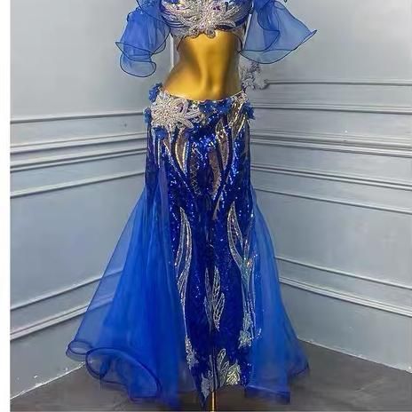♥ ベリーダンス オリエンタル衣装 刺繍 ブラ スカート オーダーメイド ステージ衣装 紺色 WHITEMONARCHHOTEL_COM