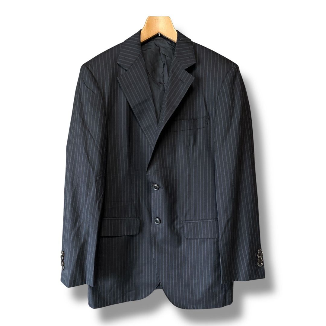 Sato  Taylor 佐藤洋服店 Taylor&Lodge社製 カシミヤ混 ウール生地 ストライプ柄 2つボタンシングル セットアップスーツ 背抜き ネーム刺繍有り オフィス ビジネス メンズ ダークグレー 久喜倉庫店 K564Y
