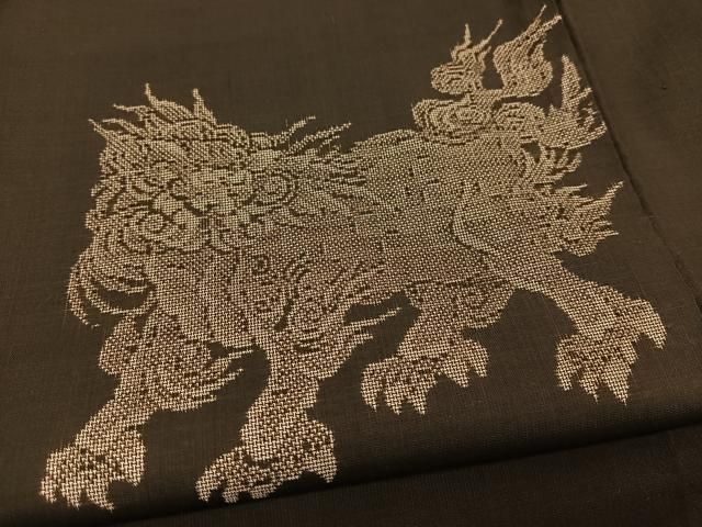 平和屋着物●本場大島紬　地空き　カタス9マルキ　唐獅子　正絹　逸品　AABH2078ph 平和屋着物○本場大島紬 9マルキ 地空き 唐獅子 正絹 逸品 BAAT0870yc