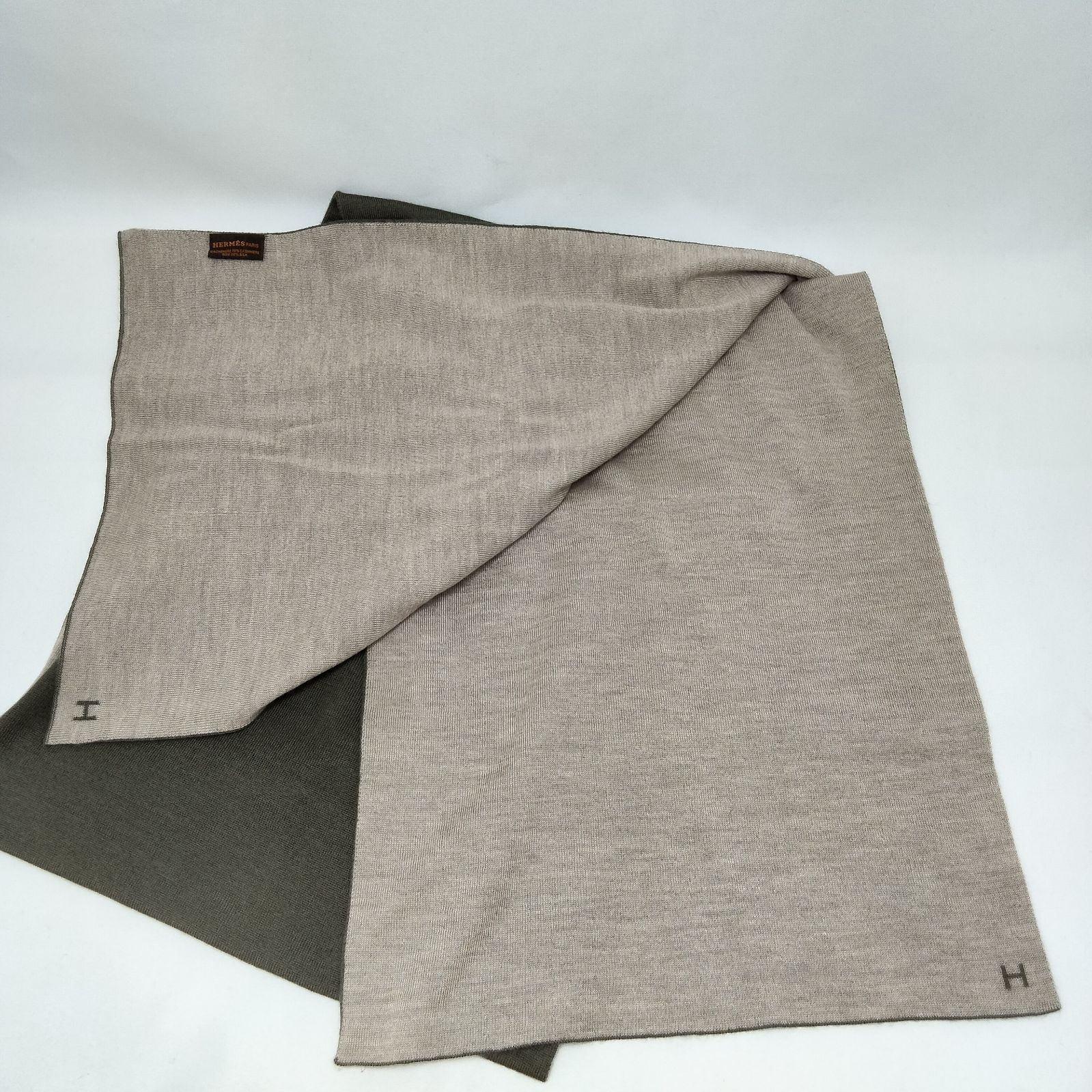 エルメス カシミヤ シルク マフラー リバーシブル Hロゴ HERMES