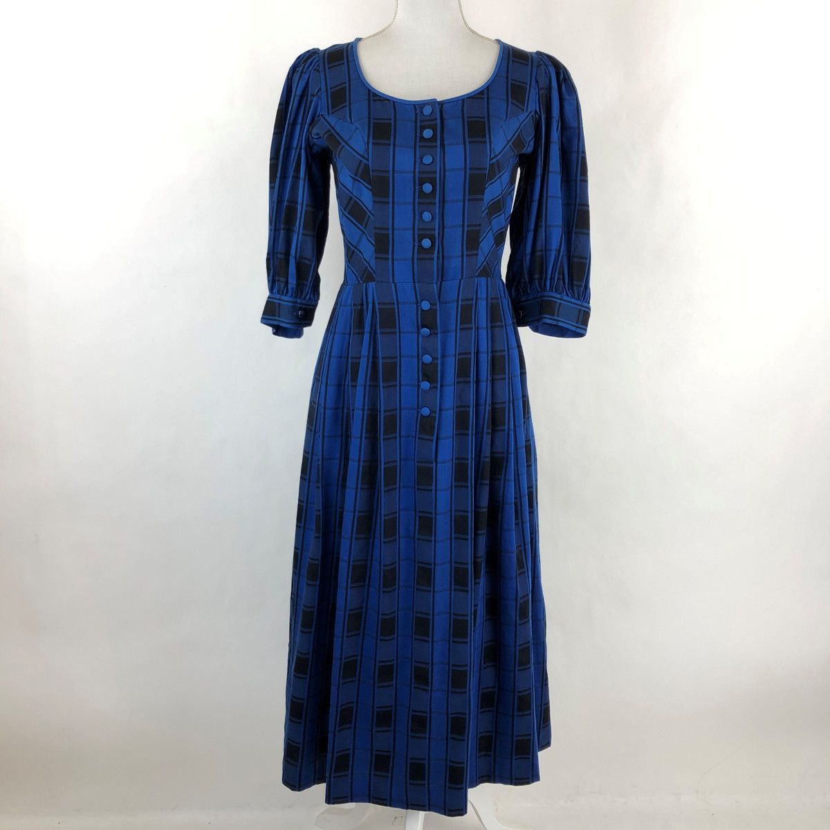 collection KRAFT チロルワンピース チェック オーストリア製 ヴィンテージ 半端袖 ブルー系 レディースM n023247