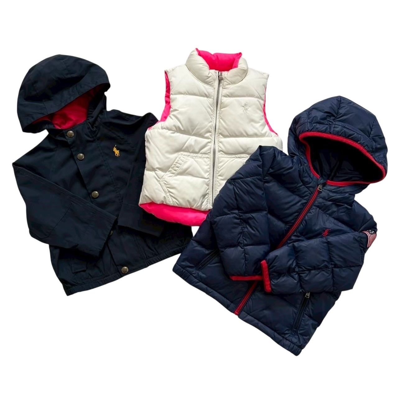 Ralph Lauren ラルフローレン ダウンジャケット リバーシブル ダウンベスト 薄手ジャケット 3枚セット 紺 ピンク 白 上着 アウター 24M 75cm 2|2T 90cm