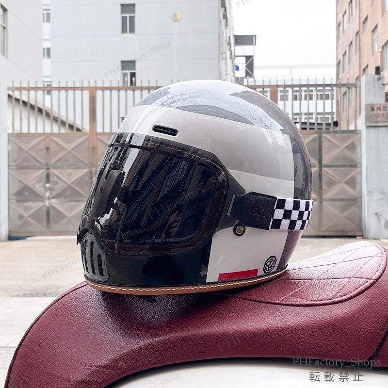 レトロヘルメット クラシック フルフェイスヘルメット ゴーグルが付き バイクヘルメット DOT認定 耐久性 安全性 通気性 男女兼用 グレー A177