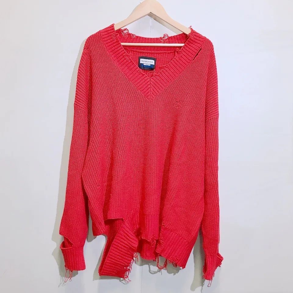 MAISON SPECIAL メゾンスペシャル ダメージニット メンズ M レッド