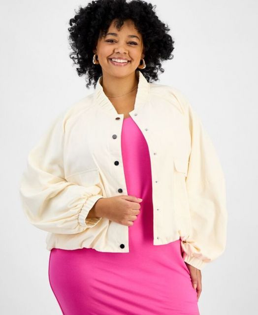 【送料無料】 バースリー レディース ジャケット・ブルゾン アウター Plus Size Bubble-Hem Twill Cargo Jacket Ivory Cloud
