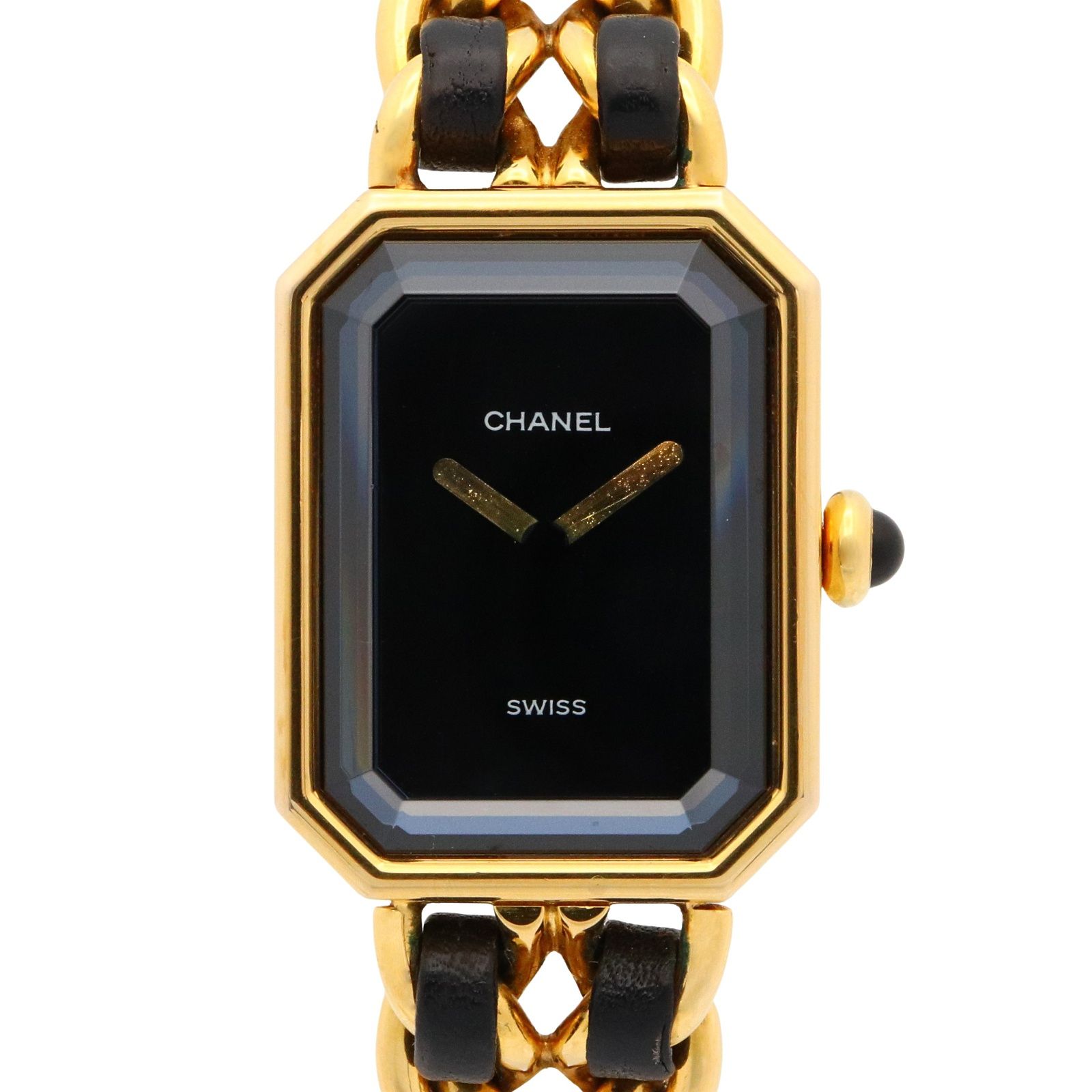 シャネル CHANEL 腕時計 プルミエールM H0001 ブラック GP ゴールドメッキ レザー プルミエールM レディース Used A