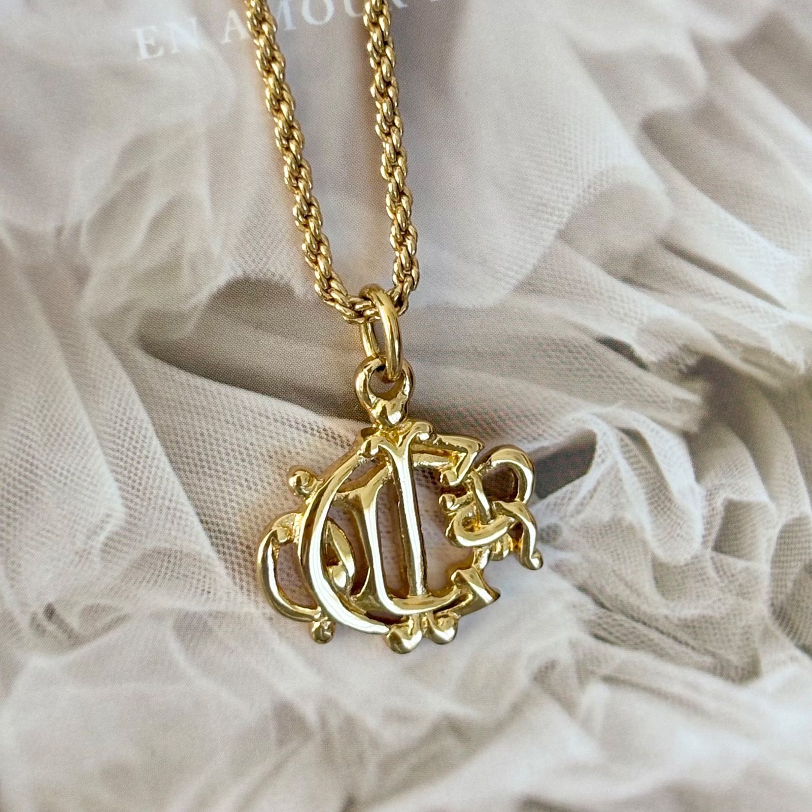 クリスチャンディオール ネックレス エンブレム GPメッキ 旧ロゴ ゴールド Christian Dior Vintage Logo Necklace G Accessories 22295