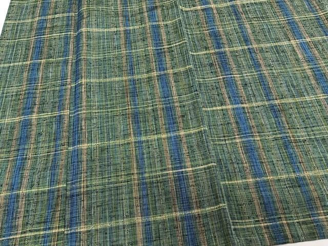 平和屋着物▽上質な紬 単衣 格子柄 正絹 逸品 CAAW1567xi