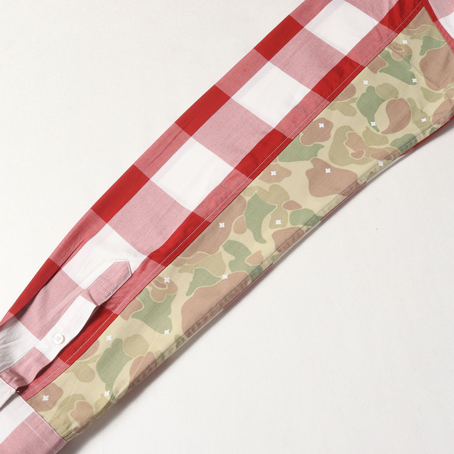 SOPHNET ソフネット シャツ サイズ:L カモフラージュ切替し ブロックチェック ボタンダウンシャツ レッド ホワイト トップス カジュアルシャツ 長袖【メンズ】