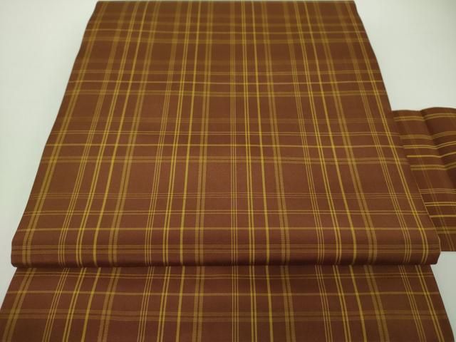 平和屋着物○全通柄九寸名古屋帯 本場黄八丈 紬 格子 正絹 逸品 未使用