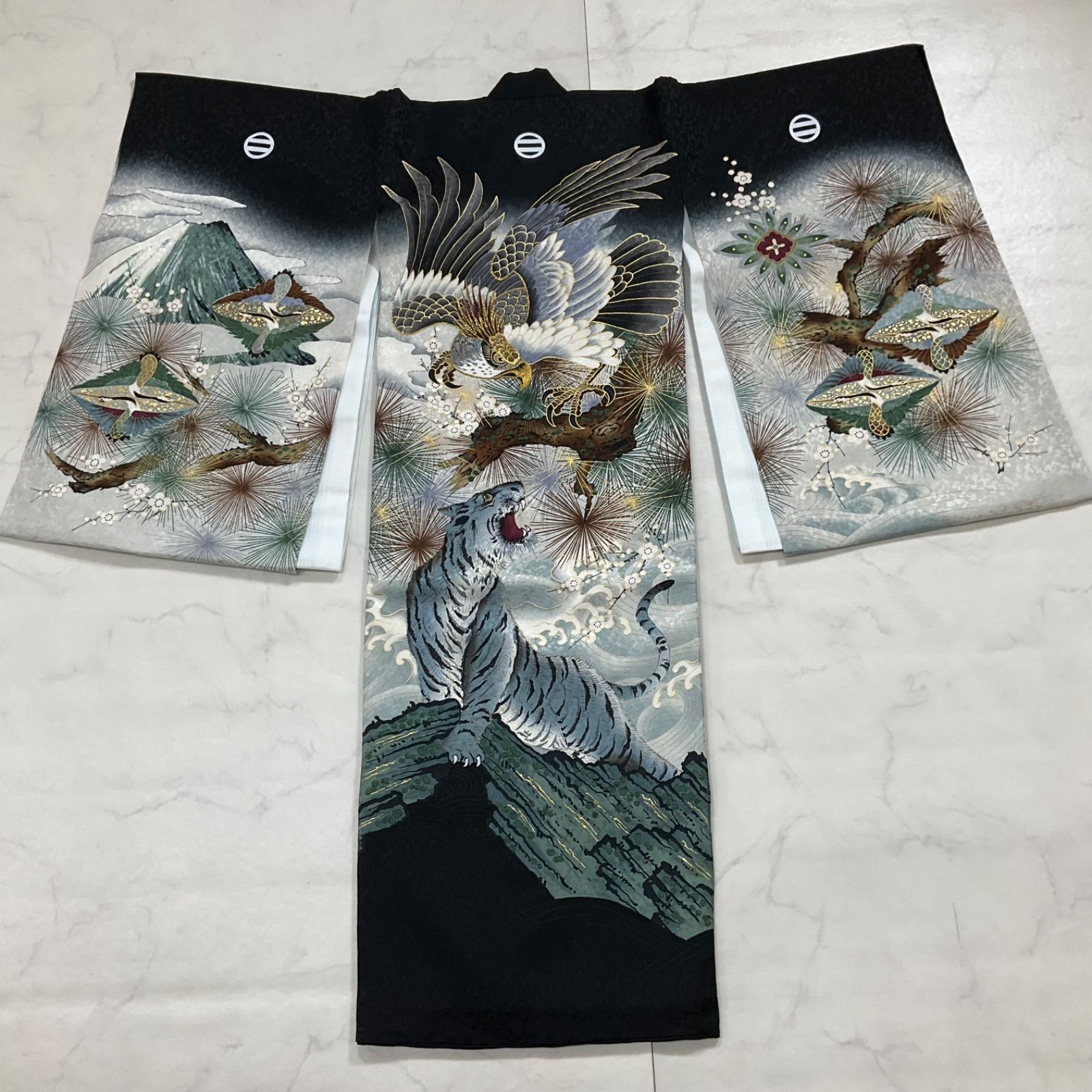 ◆kimono one◆ ◆産着◆お宮参り◆正絹◆襦袢付き◆五つ紋◆七五三◆３歳用◆男の子着物◆七五三お詣り男の子着物こどものひお正月卒業式◆U107