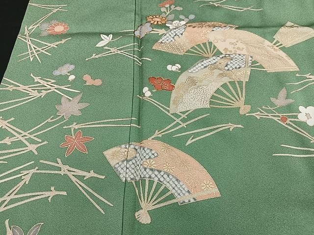 ［4408］訪問着 美品 未使用 扇梅笹文様 金彩 駒刺繍 正絹 着物 袷 4408］訪問着 美品 未使用 扇梅笹文様 金彩 駒刺繍 正絹 着物 袷