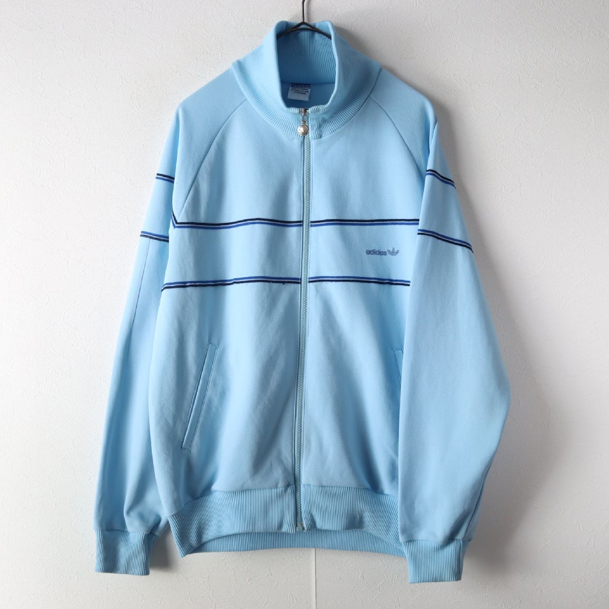 70s adidas アディダス 西ドイツ製 トラックジャケット ジャージ 水色 デサント社製 size L