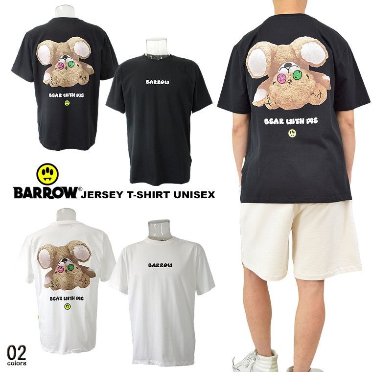 BARROW バロウ バックグラフィックプリント半袖Tシャツ 海外限定 半袖Tシャツ 半Tティー 半袖TEE ストリート メンズTシャツ 半TEE クルーネック プリント 男女兼用 ユニセックス オーバーサイズ ベアー バックプリント バロー UNISEX