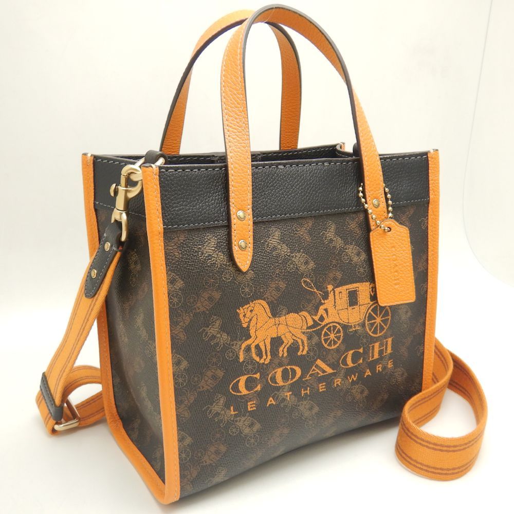 COACH コーチ フィールドトート22 ウィズ ホース アンド キャリッジ C8456 トートバッグ 2WAY PVCxレザー ブラウン オレンジ/252023【中古】  - メルカリ