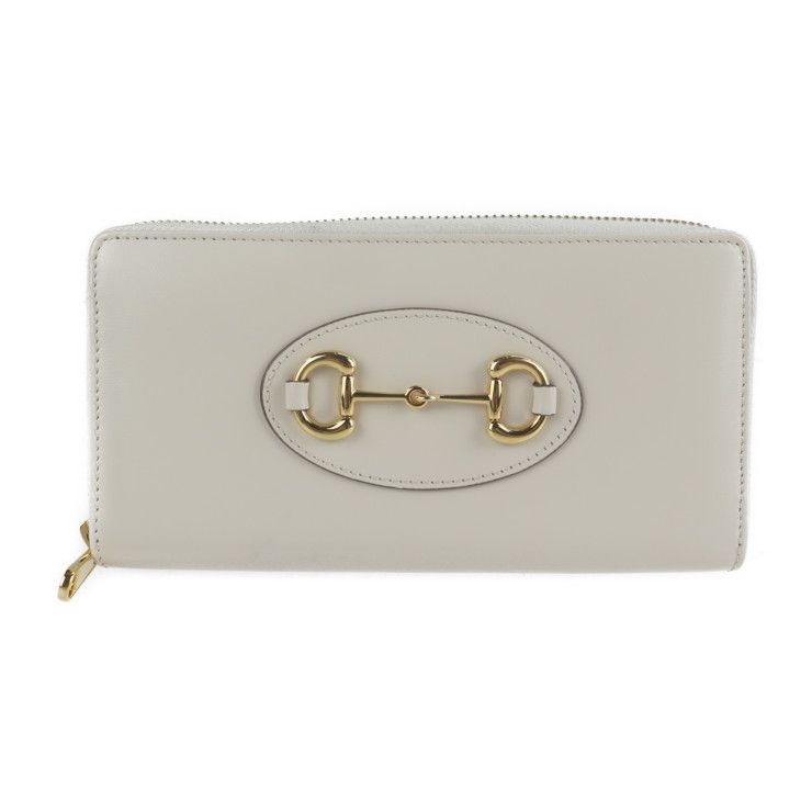 GUCCI アイボリー 長財布 レザー GUCCI グッチ メタルバー ラウンド