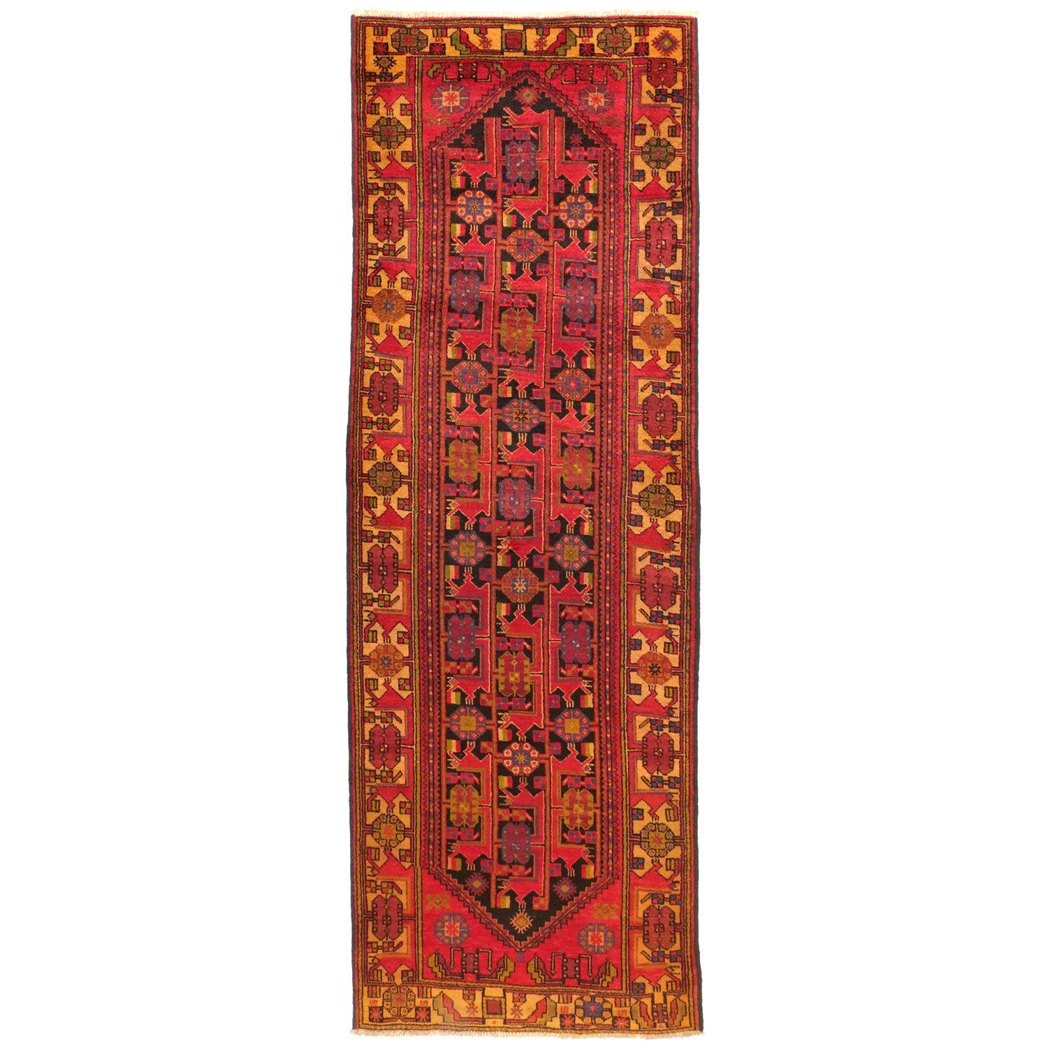 グーチャン 1930年代 3000×1020mm セミアンティーク ダイヤモンドモチーフ 手織り 一点物 - carpet-アンティークペルシャ絨毯 ヴィンテージラグ専門店 送料無料