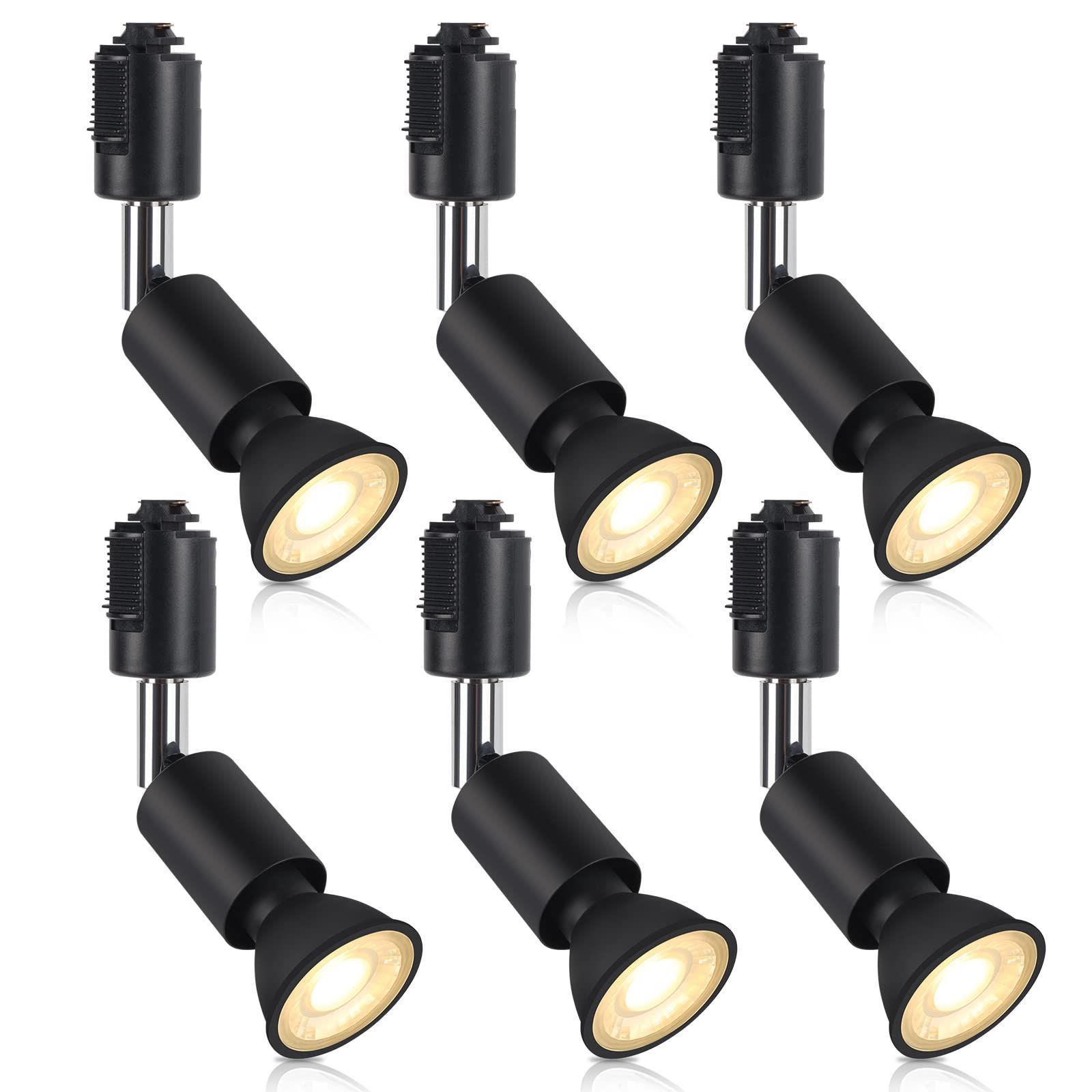 Size E11口金-6個入_Color ブラック 電球色 xydled ダクトレール用スポットライト E11 LED電球付き 50W ライティングバー用器具セット ライティングレール 天井照明 6個セット 電球色 ブラック